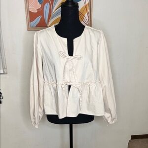 Velvet Heart Denim Lamont Cream Peplum Tie Denim Blouse Size M NEW